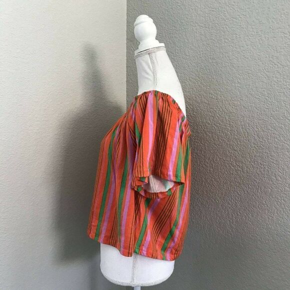 Asos Womens Multicolor Short Sleeve Striped Off Shoulder Blouse Top Size 12 - Picture 3 of 7